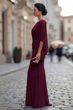 Vestido de madre de la novia de cuello redondo sirena negro con media manga