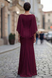 Vestido de madre de la novia de cuello redondo sirena negro con media manga