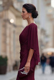Vestido de madre de la novia de cuello redondo sirena negro con media manga