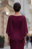 Vestido de madre de la novia de cuello redondo sirena negro con media manga