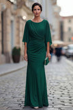 Vestido de madre de la novia de cuello redondo sirena negro con media manga
