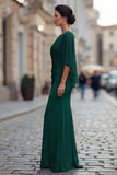 Vestido de madre de la novia de cuello redondo sirena negro con media manga