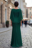 Vestido de madre de la novia de cuello redondo sirena negro con media manga