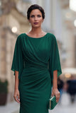 Vestido de madre de la novia de cuello redondo sirena negro con media manga