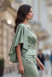 Vestido de Madre de la Novia de Satén Verde Salvia con manga media