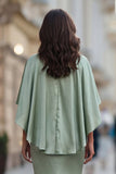 Vestido de Madre de la Novia de Satén Verde Salvia con manga media