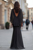 Vestido negro de la Madre de la Novia Sirena Arrugada con media manga