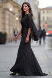 Vestido negro de la Madre de la Novia Sirena Arrugada con media manga