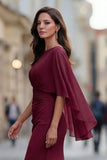 Vestido negro de la Madre de la Novia Sirena Arrugada con media manga