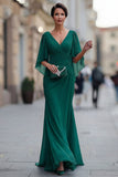 Vestido de sirena de mija, verde oscuro con escote en V y escote en V, con manga
