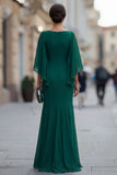 Vestido de sirena de mija, verde oscuro con escote en V y escote en V, con manga