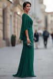 Vestido de sirena de mija, verde oscuro con escote en V y escote en V, con manga