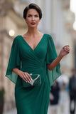 Vestido de sirena de mija, verde oscuro con escote en V y escote en V, con manga