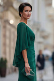 Vestido de sirena de mija, verde oscuro con escote en V y escote en V, con manga