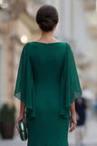 Vestido de sirena de mija, verde oscuro con escote en V y escote en V, con manga
