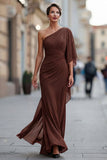 Vestido de sirena de un hombro de un hombro con manga de la sirena de la novia verde salvia