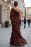 Vestido de sirena de un hombro de un hombro con manga de la sirena de la novia verde salvia