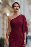 Vestido de sirena de un hombro de un hombro con manga de la sirena de la novia verde salvia