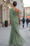 Vestido de sirena de un hombro de un hombro con manga de la sirena de la novia verde salvia