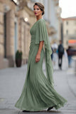 Vestido de sirena de un hombro de un hombro con manga de la sirena de la novia verde salvia