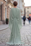 Vestido de sirena con volantes y sirena verde salvia con manga