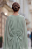 Vestido de sirena con volantes y sirena verde salvia con manga
