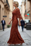 Vestido de Madre de la Novia con funda de encaje oxidado y media manga