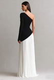 Vestido Maxi de Un Hombro Blanco y Negro