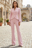 Trajes de negocios de mujer de dos piezas con corte fino en solapa rosa claro