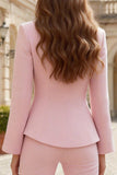 Trajes de negocios de mujer de dos piezas con corte fino en solapa rosa claro