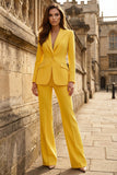 Trajes de trabajo de dos piezas con solapa de pico amarillo y pecho simple para mujeres