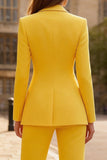 Trajes de trabajo de dos piezas con solapa de pico amarillo y pecho simple para mujeres
