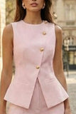 Trajes de trabajo femeninos de dos piezas, cuello redondo de un solo botonadura de marfil