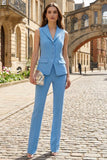 Traje de trabajo de mujer de corte ajustado de dos piezas con solapa azul Peak