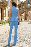 Traje de trabajo de mujer de corte ajustado de dos piezas con solapa azul Peak