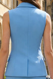 Traje de trabajo de mujer de corte ajustado de dos piezas con solapa azul Peak
