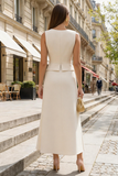 Vestido de trabajo Midi de 2 piezas marfil de marfil A Line Single-Breasted
