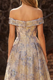 Vestido de fin de curso azul polvoriento Jacquard A Line Corsé