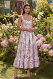 Vestido Midi de Corsé de Flor Jacquard Morado