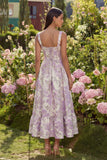 Vestido Midi de Corsé de Flor Jacquard Morado