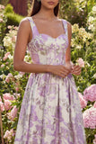 Vestido Midi de Corsé de Flor Jacquard Morado