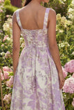 Vestido Midi de Corsé de Flor Jacquard Morado
