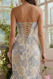 Vestido Midi de Sirena Azul Polvoriento Jacquard