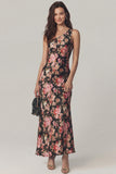 Vestido midi de satén de una sola funda de flor rosa negra