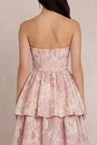 Vestido Midi de rasé sin tirantes de satén de flor Jacquard