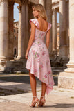 Vestido midi de cuello en V con cuentas rosas, línea en A y lentejuelas