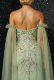 Corsé verde con volantes y bordado sin tirantes para vestido de noche sirena con abertura