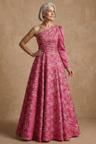 Vestido de Madre de la Novia Floral Fucsia Aline largo de un hombro