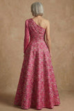 Vestido de Madre de la Novia Floral Fucsia Aline largo de un hombro