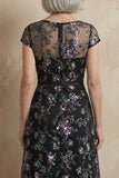 Vestido largo de Madre de la Novia bordado azul en línea A